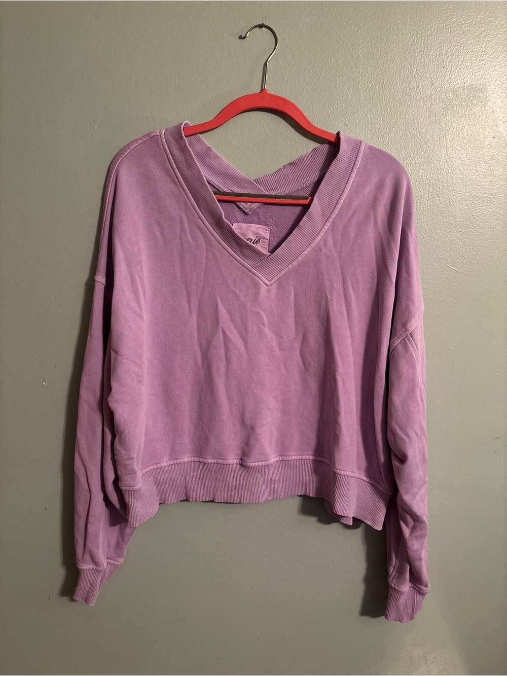 Aerie Lavender V-Neck Cropped Sweatshirt